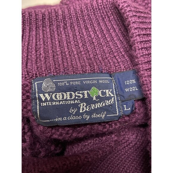 VTG Woodstock Bernard 100% Virgin Wool Purple Cable Knit Shawl Men's Size Large - Picture 6 of 6